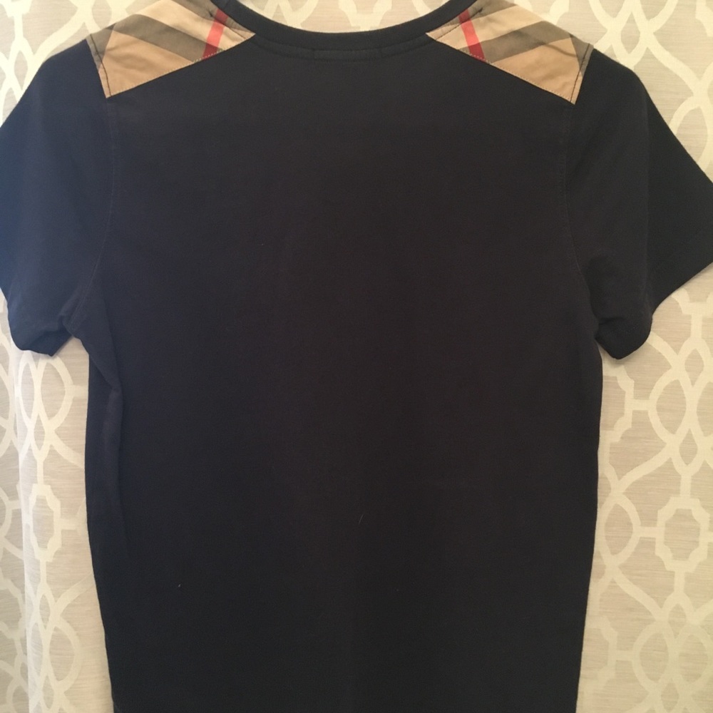 Boys Burberry Check Shoulder Patch Tee Navy 12Y